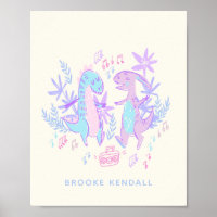 Pastel Dancing Dinosaures Purple Bleu Personnalisé