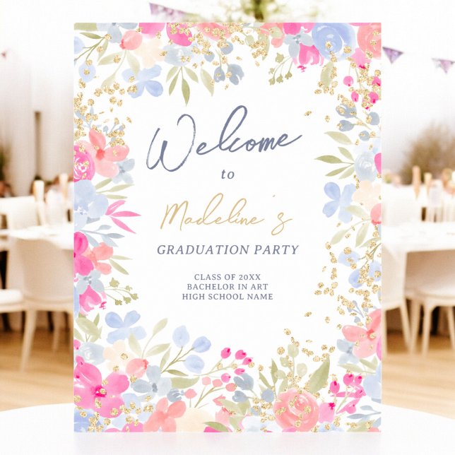 Poster Pastel de jardin fleurs sauvages bienvenue diplôme (Garden pastel wildflowers welcome graduation poster)