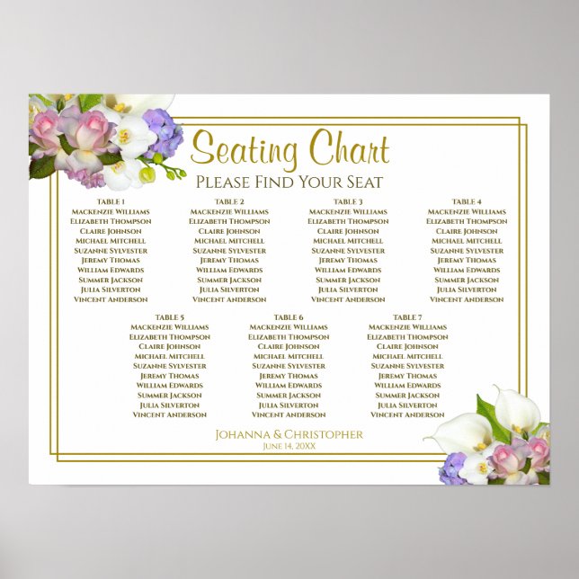 Poster Pastel de printemps Floral 7 Table Mariage Carte d (Devant)