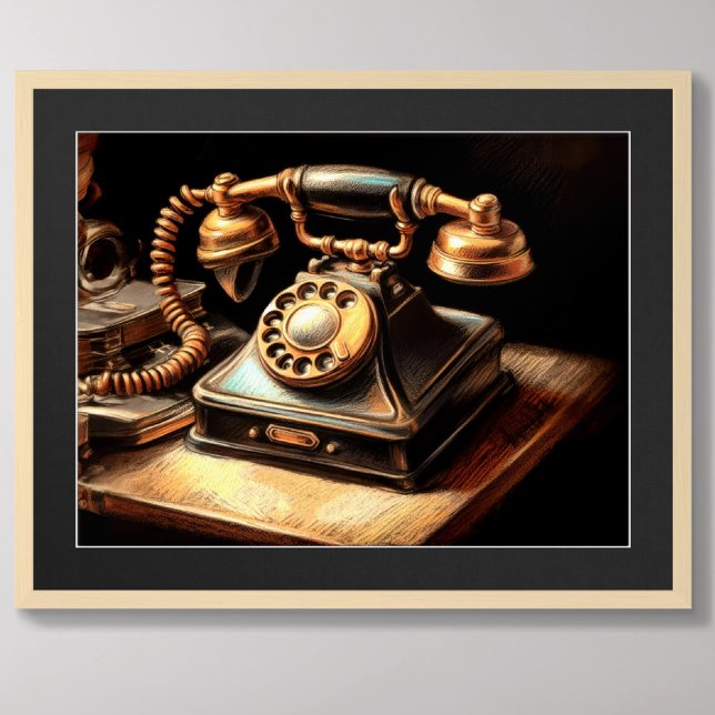Poster Pastel Dessin de téléphone antique des années 1930 (Créateur téléchargé)