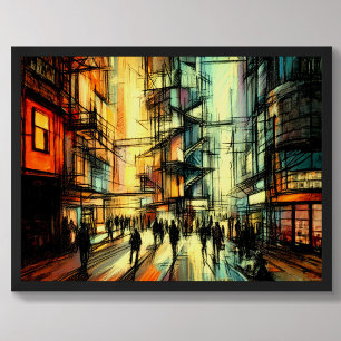 Poster Pastel Dessin Futuriste Style Comique Ville