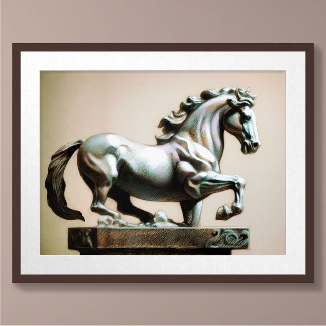 Poster Pastel Dessin Kneeling Statue du cheval (Créateur téléchargé)