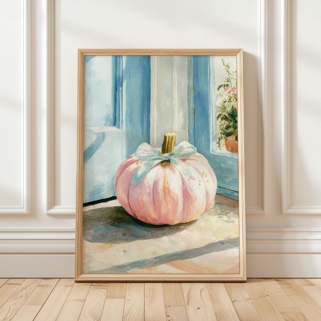 Poster Pastel Fall Citrouille rose avec Bow (Créateur téléchargé)