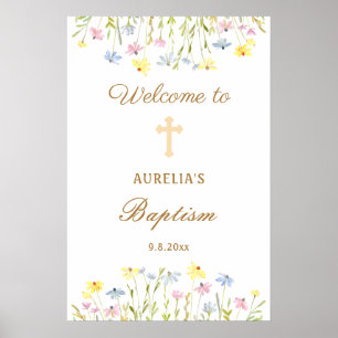 Poster Pastel Fleur sauvage Baptême Bienvenue