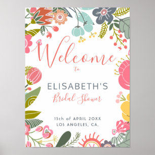 Poster Pastel fleurs de prairie signe de bienvenue