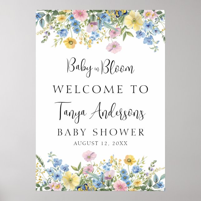 Poster Pastel Floral Baby in Bloom Aquarelle Bienvenue (Devant)