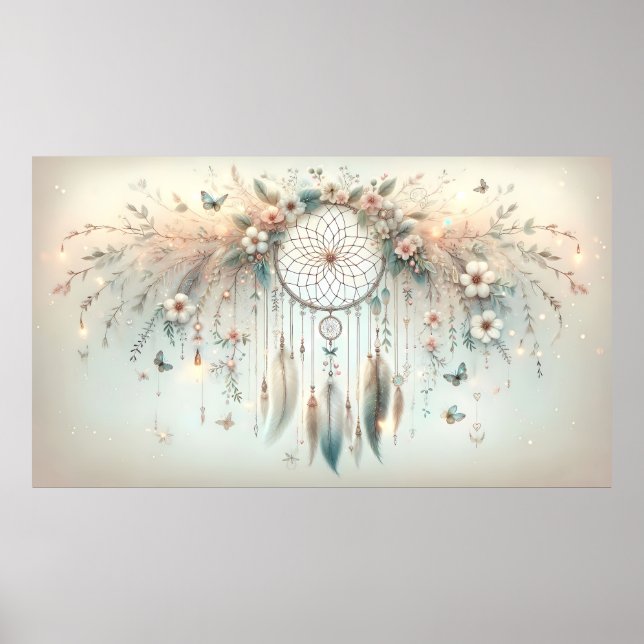 Poster Pastel Floral Butterfly Dreamcatcher (Devant)