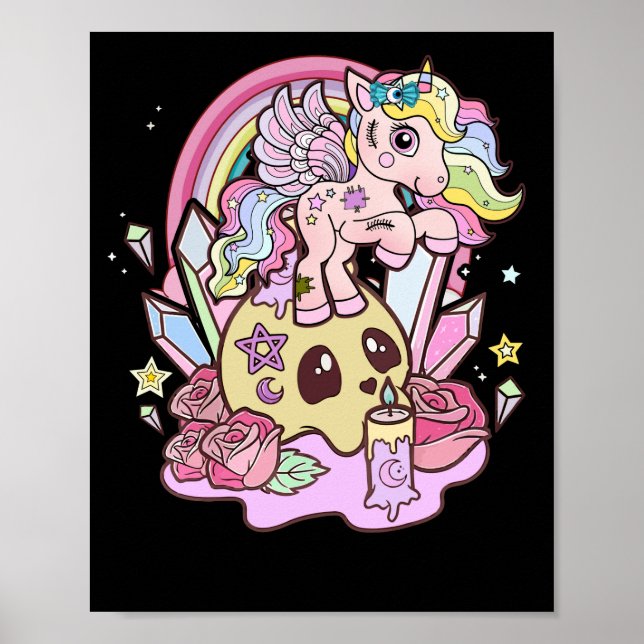 Poster Pastel Goth Cute Unicorne Déplaisante Gothique Kaw (Devant)
