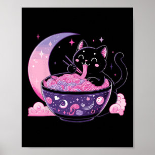 Poster Pastel Goth Esthétique Kawaii Chat Manger Ramen No