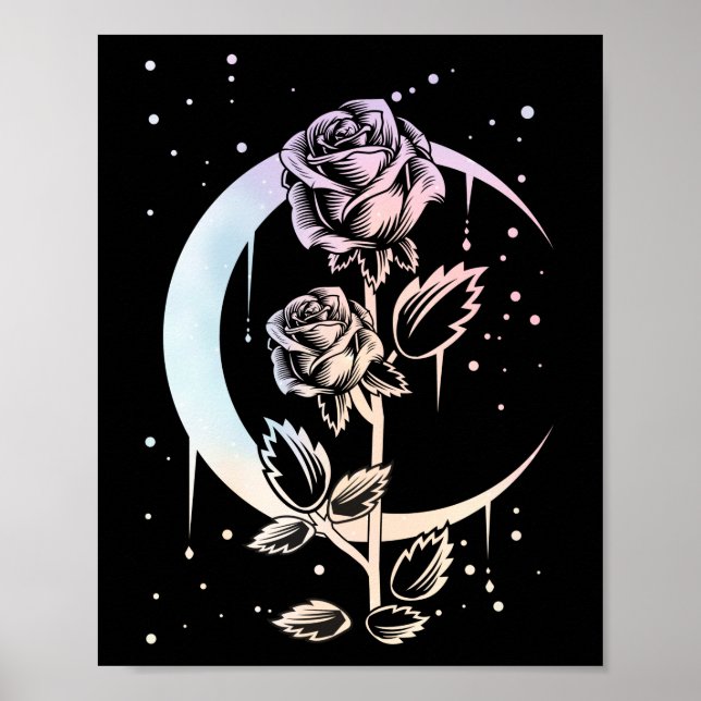 Poster Pastel Goth Moon Flower Witchy (Devant)