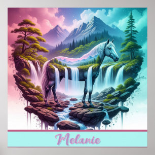 Poster Pastel Horse Cascade Imaginaire Paysage