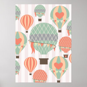 Poster Pastel Hot Air Balloons Monte Pink Strié Sky