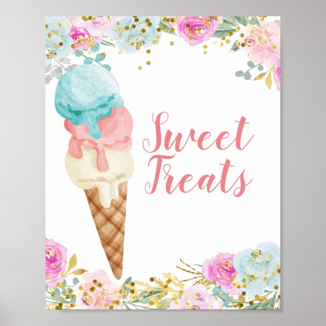 Poster Pastel Ice Cream aquarelle Sweet Traitements signe (Devant)