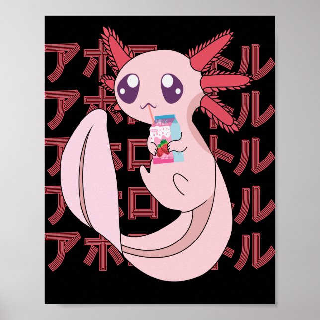 Poster Pastel Kawaii Axolotl Lait fraise Japanes (Devant)
