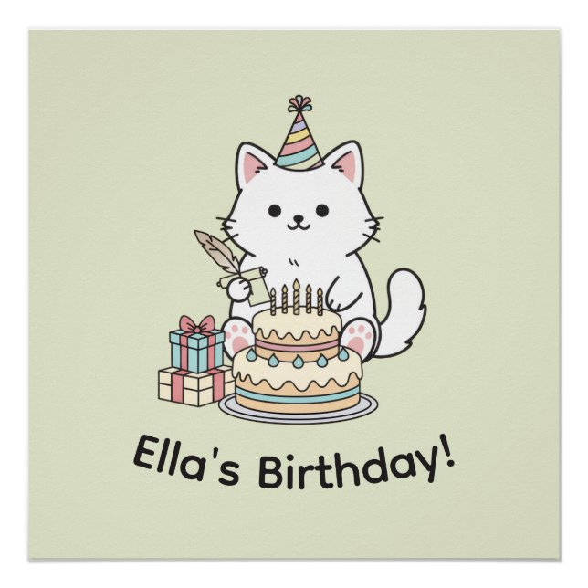 Poster Pastel Kitty Birthday Celebration Cat Lover Art (Devant)