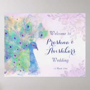 Poster Pastel lilac fleuri paon mariage accueil