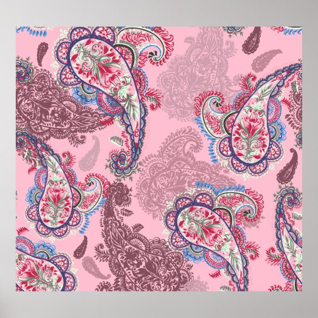 Poster Pastel paisley, patchwork ethnique traditionnel (Devant)