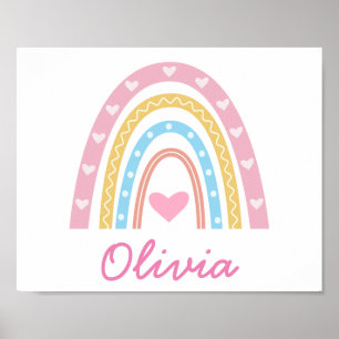 Poster Pastel personnalisé boho arc-en-ciel Nom fille