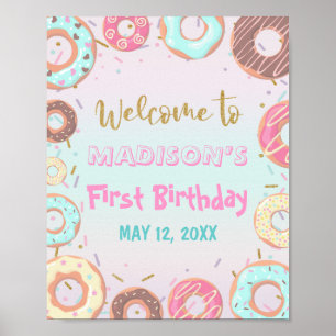 Poster Pastel Pink Donut Anniversaire Croissance Fête Bie