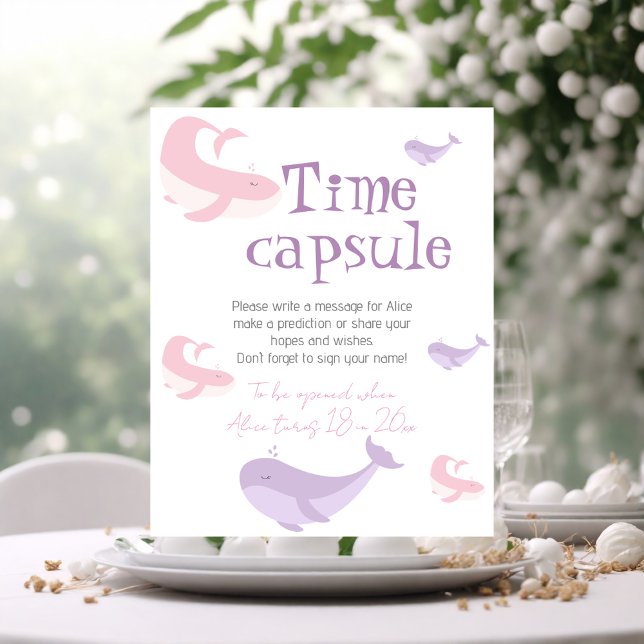 Poster Pastel Pink Lilac Whale Anniversaire Heure Capsule (Créateur téléchargé)