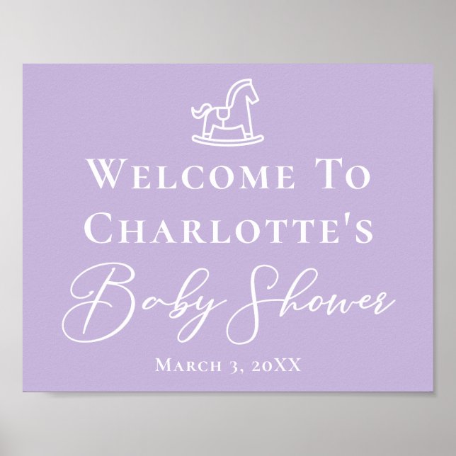 Poster Pastel Purple Horse Baby shower sur mesure (Devant)