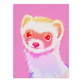 Poster Pastel Rainbow Ferret - Cute Pink Pet Art