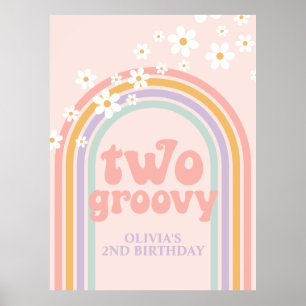 Poster Pastel Rainbow Retro Deux Super 2e anniversaire