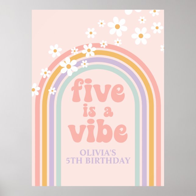 Poster Pastel Rainbow Retro Five est un Vibe 5e anniversa (Devant)