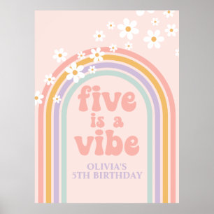 Poster Pastel Rainbow Retro Five is a Vibe 5e Anniversair