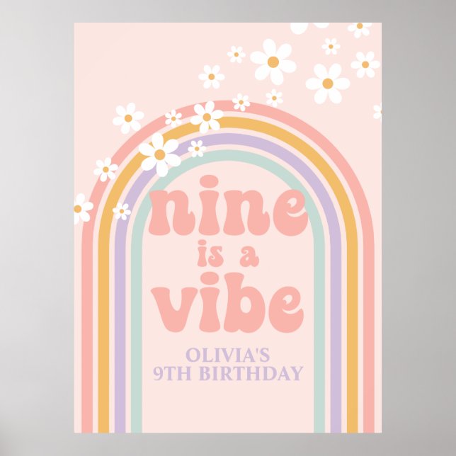 Poster Pastel Rainbow Retro Nine est un Vibe 9e anniversa (Devant)