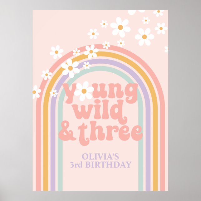 Poster Pastel Rainbow Retro Young Wild Three 3e anniversa (Devant)