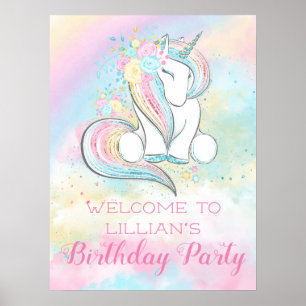 Poster Pastel Rainbow Unicorn Birthday Party Sign