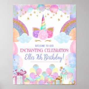 Poster Pastel Rainbow Unicorn Birthday Party Sign