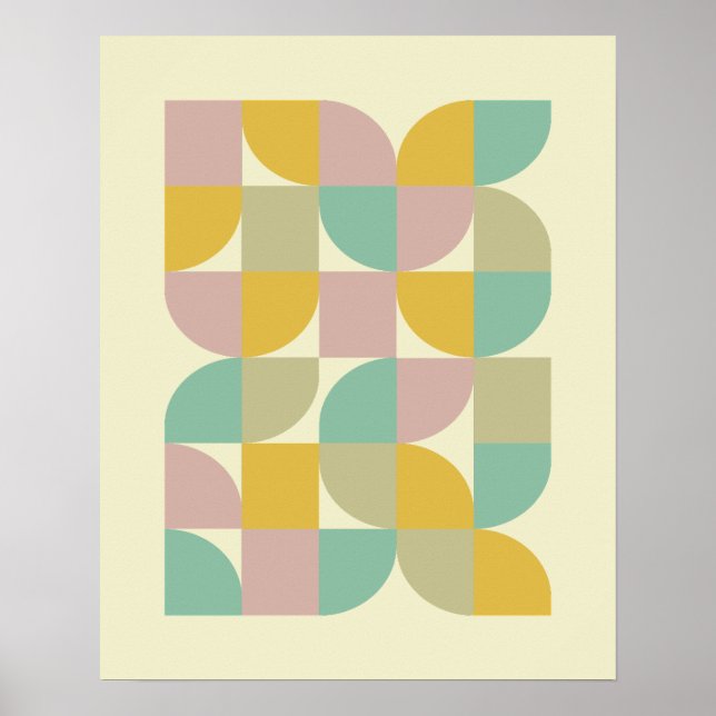 Poster Pastel Retro Carrés géométriques Pétales Mi-Siècle (Devant)
