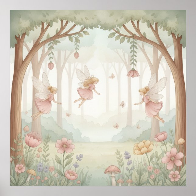 Poster Pastel Rococo Fairy Garden Whimsical Nursery Mura  (Devant)
