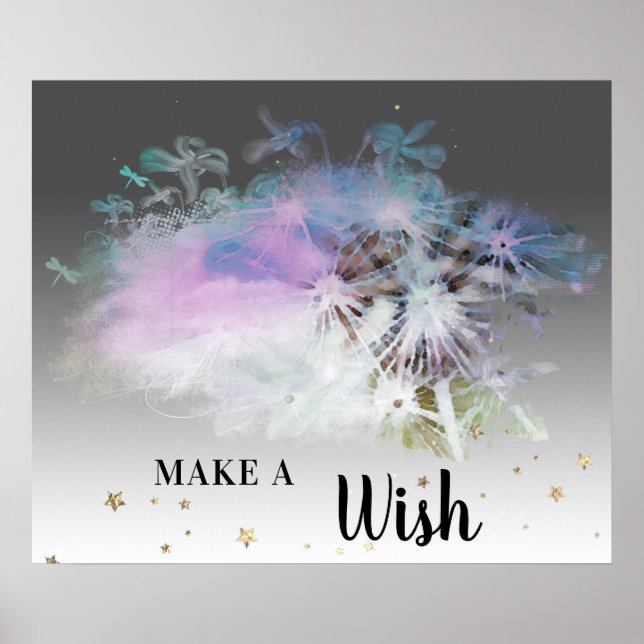 Poster *~* Pastel Rose DANDELION Abstrait Faire un voeu (Devant)