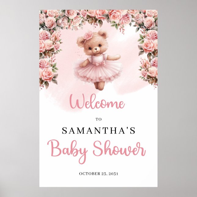 Poster Pastel rose Tutu ballerina fille ours en peluche B (Devant)