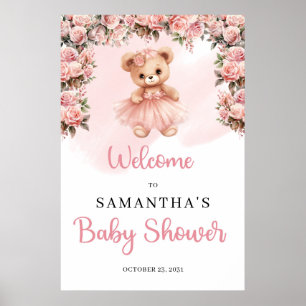 Poster Pastel rose Tutu ballerina fille ours en peluche B