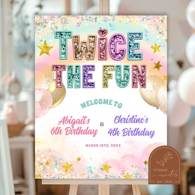 Poster Pastel Sequin Glitter Double Birthday Welcome Sign (Créateur téléchargé)
