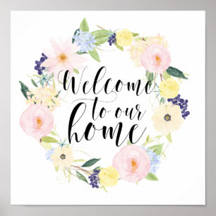 Poster Pastel Spring Floral Wreath Bienvenue Dans Notre M