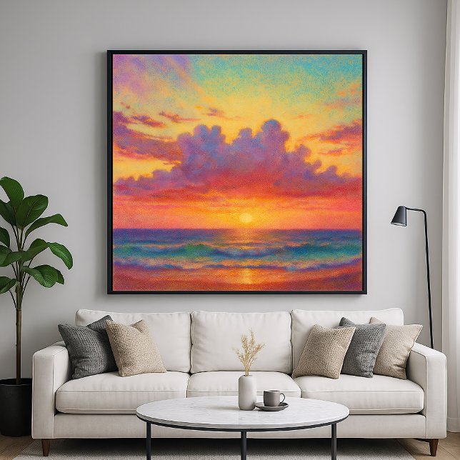 Poster Pastel Sunset Beach - Paysage marin de style peint (Créateur téléchargé)