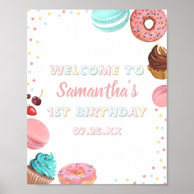 Poster Pastel Sweet Candy Lolipop Cupcake Donut Anniversa (Devant)