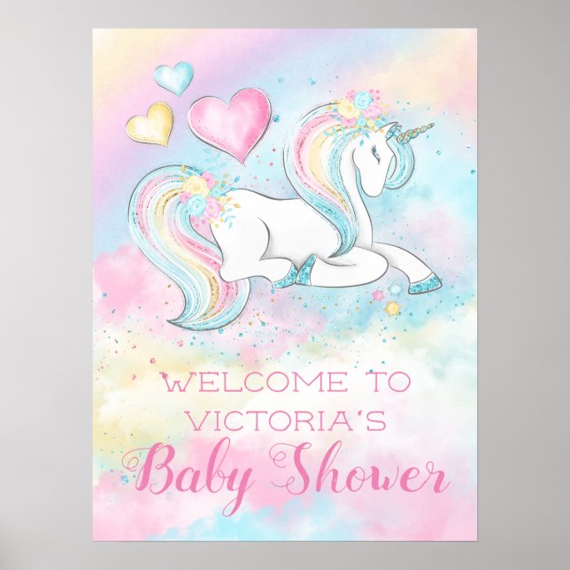 Poster Pastel Unicorn Baby Shower Invitations (Devant)