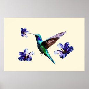 Poster Pastel Yellow Gorgey Hummingbird/Hibiscus