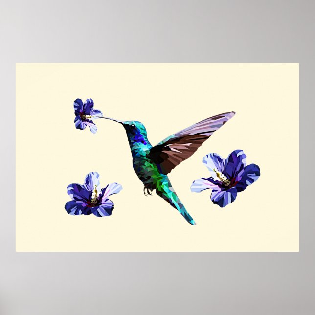 Poster Pastel Yellow Gorgey Hummingbird/Hibiscus (Devant)