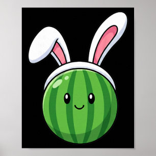Poster Pastèque mignonne avec des oreilles de lapin Fruit
