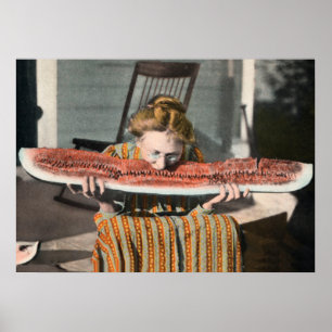 Poster Pastèque vintage mangeant l'affiche