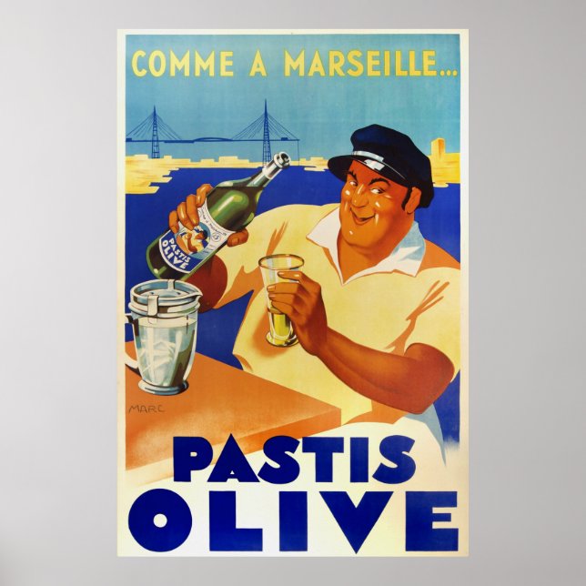 Poster Pastis Olive comme a Marseille 1936 Français vinta (Devant)