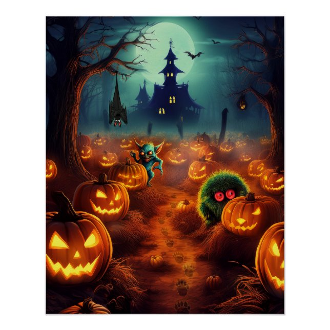 Poster Patch de citrouilles hantées d'Halloween  (Devant)