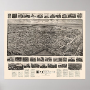 Poster Patchogue, carte panoramique de NY - 1906